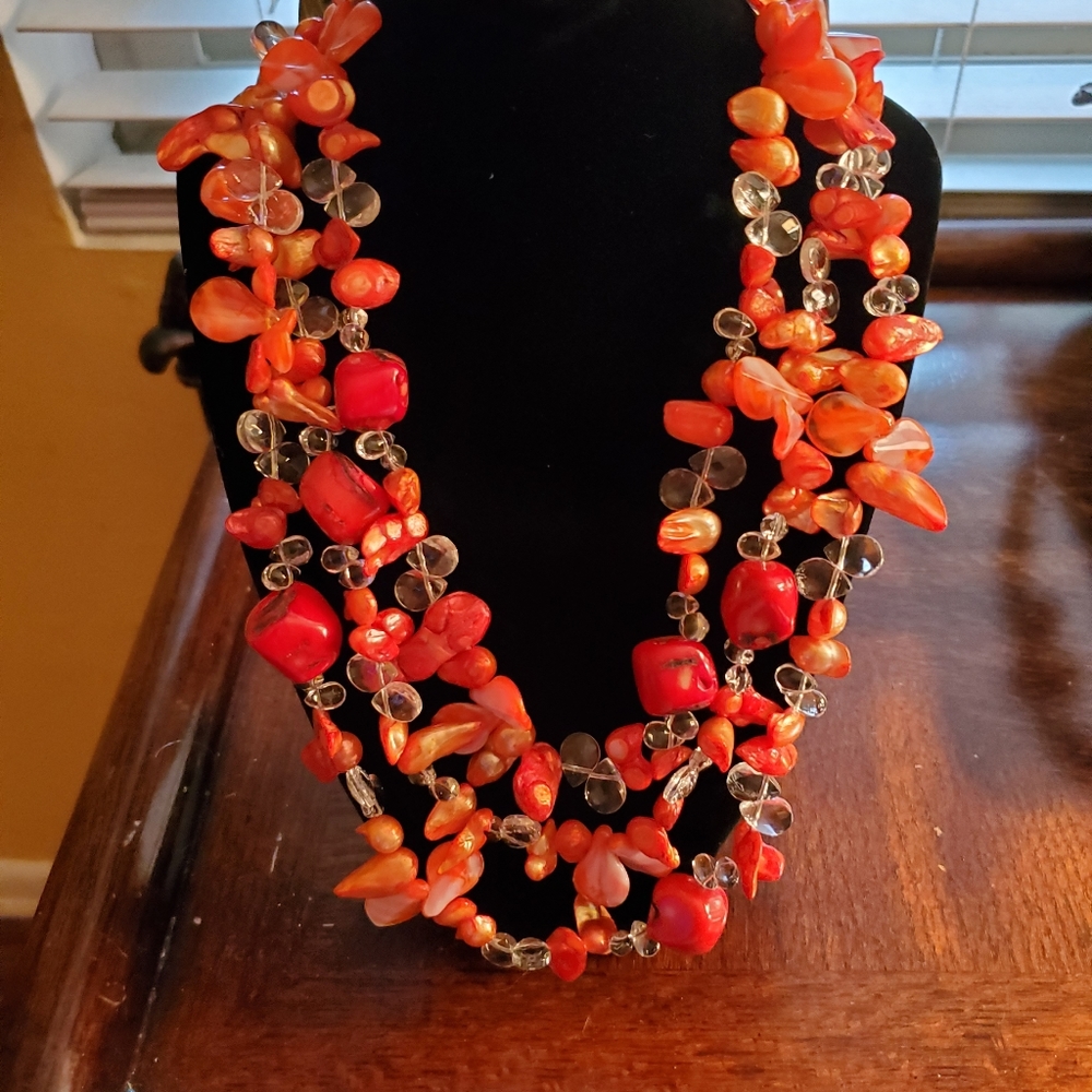 NWOT Red Turquois Multi-strand Statement Necklace